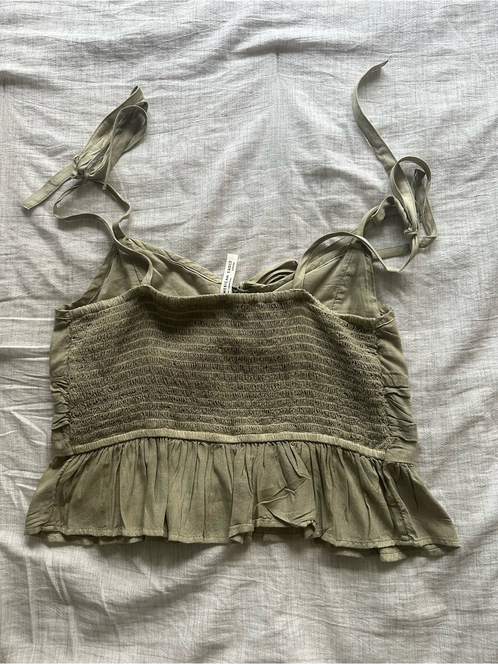 American Eagle Olive Green Peplum Cami Top Tie Shoulders Size S Like New - Picture 4 of 5